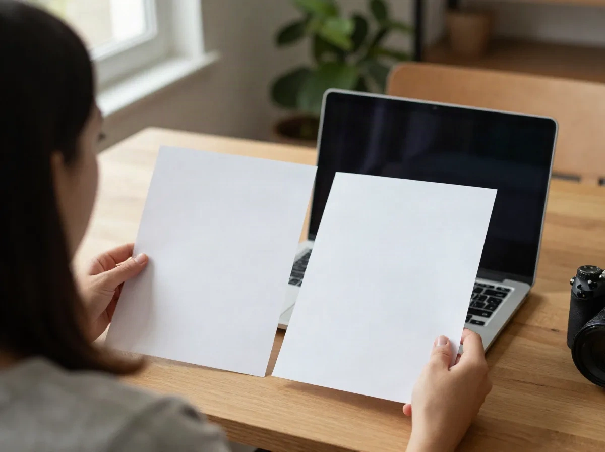 Job seeker comparing two resume versions side by side on a desk before submitting