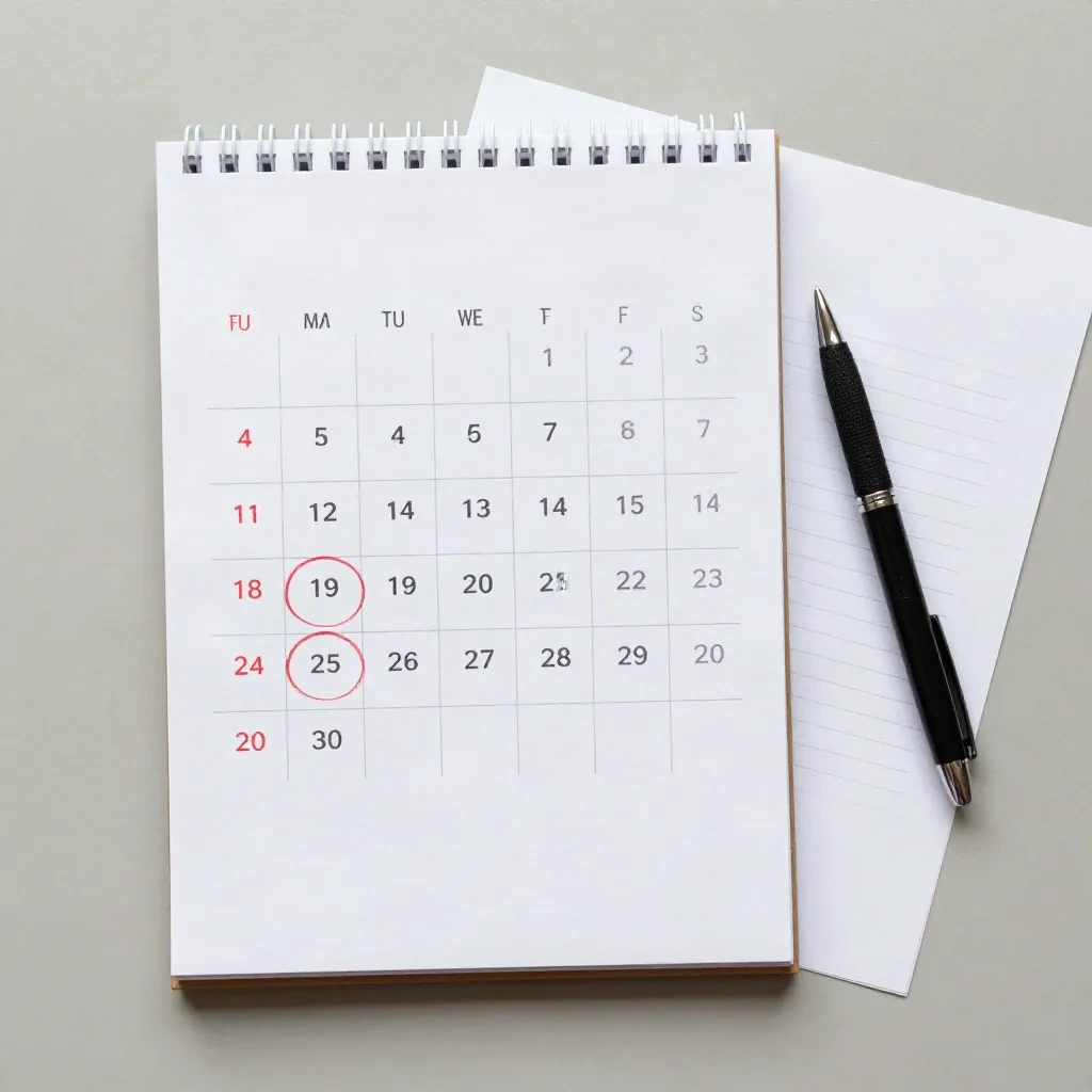 Calendrier mural avec une date entourée au stylo rouge, à côté d'une lettre imprimée