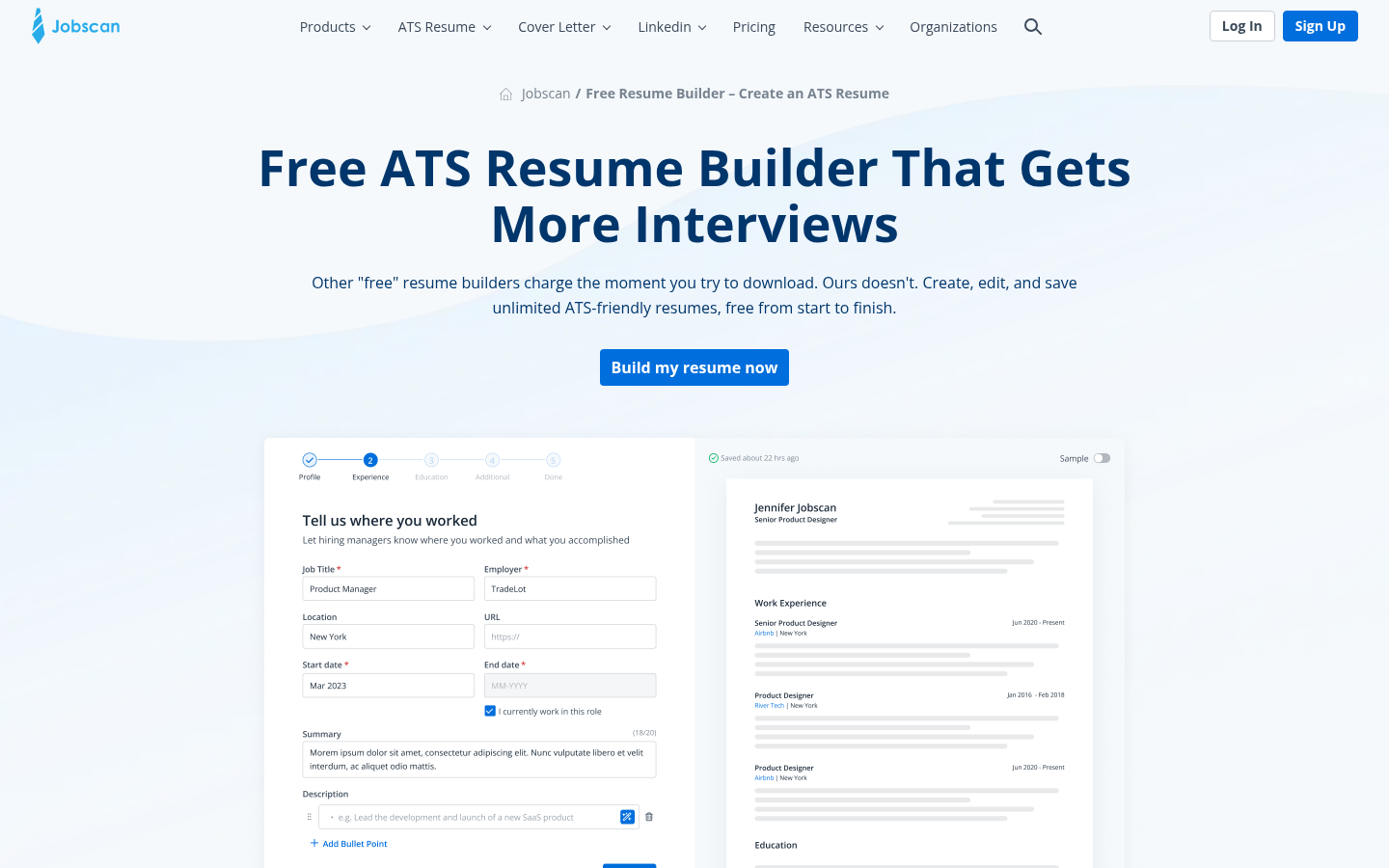 Créateur de CV ATS gratuit de Jobscan